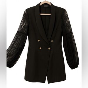 Elegant Black Double-Breasted Women's Blazer Laced Jacket